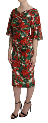 Dolce & Gabbana Red Floral Sheath Midi Silk Stretch Dress -   -  Dolce & Gabbana.